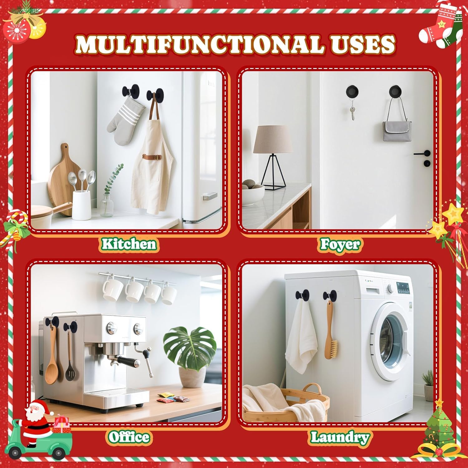Linwnil Magnetic Wreath Hanger,Black Hooks for Hanging Bags,Coats,Strong Magnetic Hook for Cruise Cabins, Classroom, Whiteboard, Grill, Garage