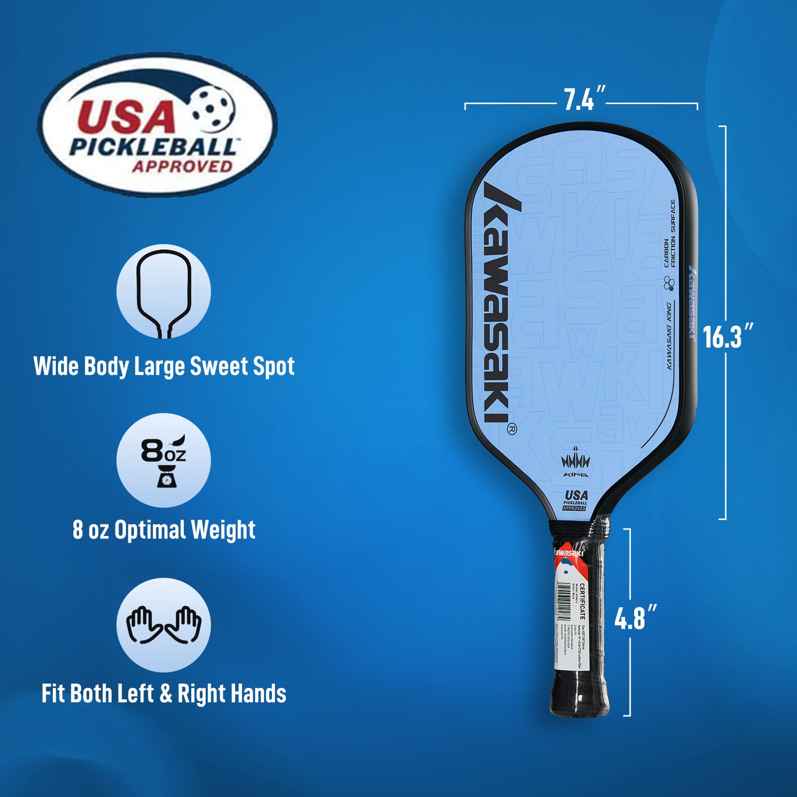Kawasaki T700 Pickleball Schläger Kohlefaser 14mm PP Honeycomb Kern USAPA Genehmigt Turnierstufe mit Cover Case