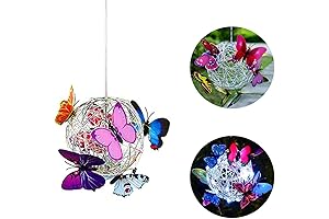 Solar Lighted Hanging Mesh Orb With Colorful Butterflies