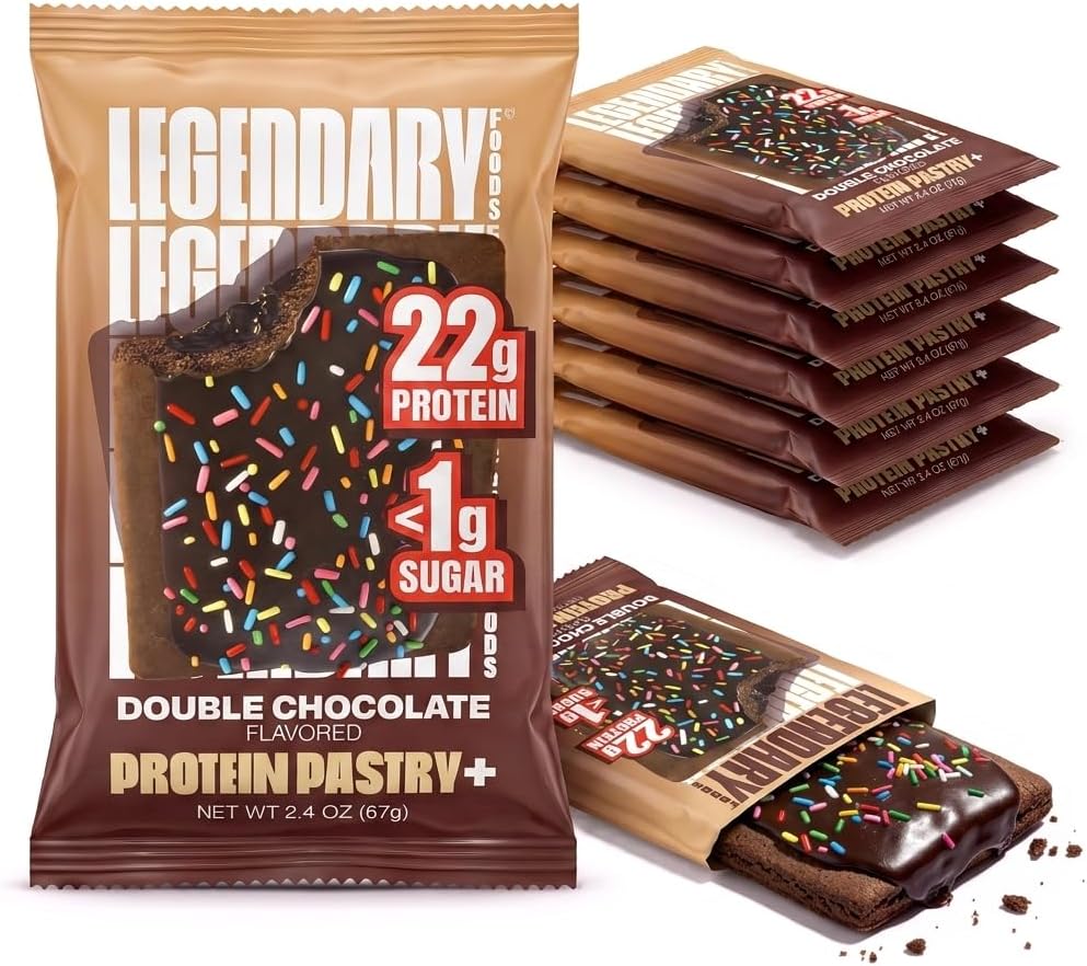 Legendary Foods 22g Protein Pastry+ Premium Low Carb Meal Replacement Bar - Low Glycemic, Gluten Free Protien Snacks - Healthy Keto Snack Box, 8x Zero Sugar Energy Bars - Bariatric Diabetic Frien