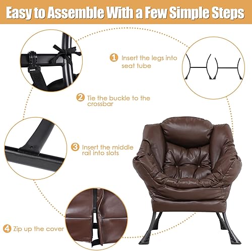 Miniatura 28 de Lazy Chair - Sofá individual tapizado con otomana, sillón reclinable moderno de tela de terciopelo, silla de salón contemporánea, silla individual