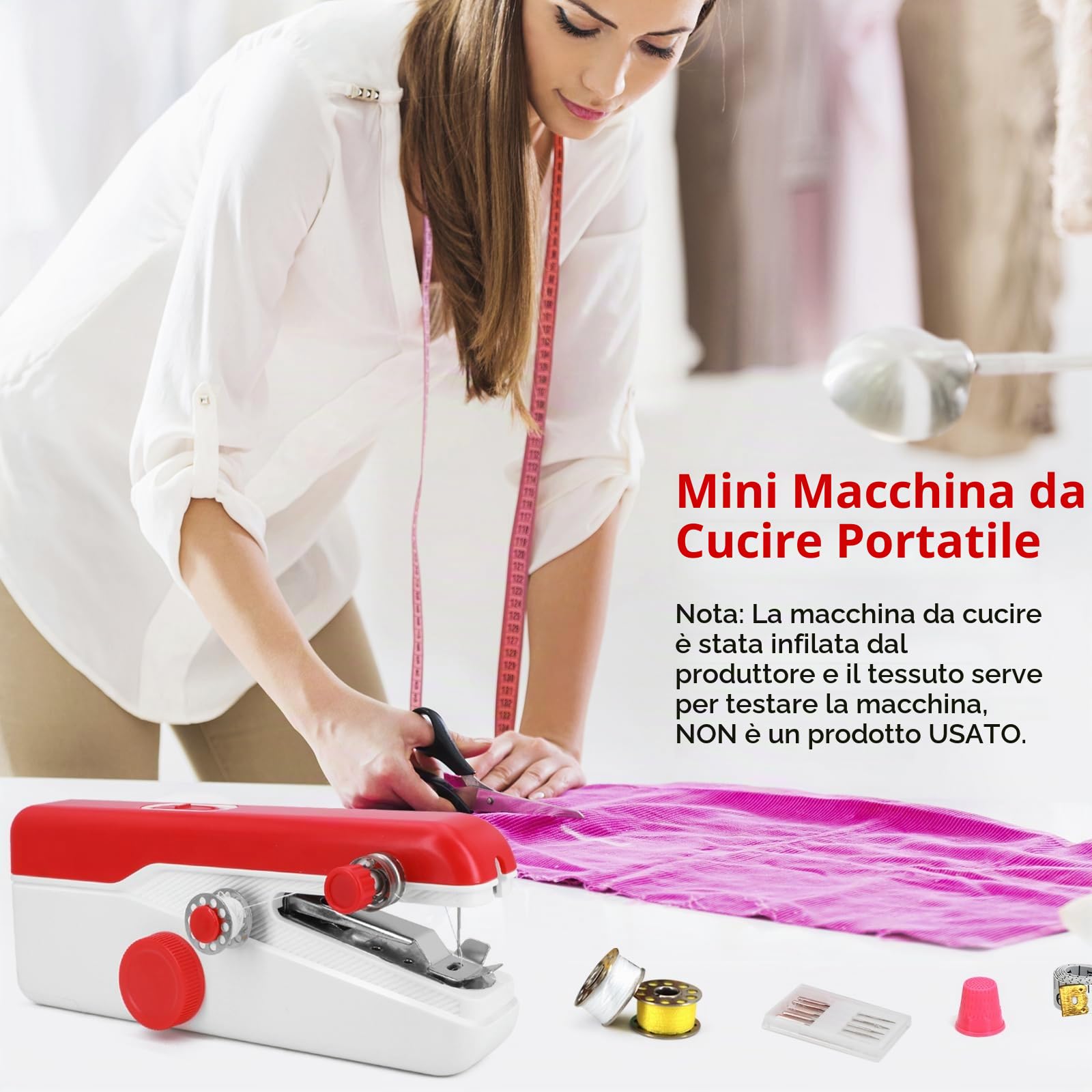 Macchina Cucire Portatile 2 Velocità, USB/Batteria, Leggera e Compatta | Kit Completo 12 Bobine, Aghi, Accessori, Tessuti 1,8 mm, Leggera, Compatta, Facile Principianti – Casa/Viaggio