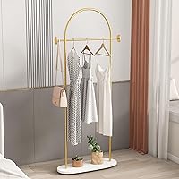 Vista 9 de Perchero de ropa dorado con estantes, perchero dorado independiente con base de mármol, perchero con árbol para sombreros y ropa de pie