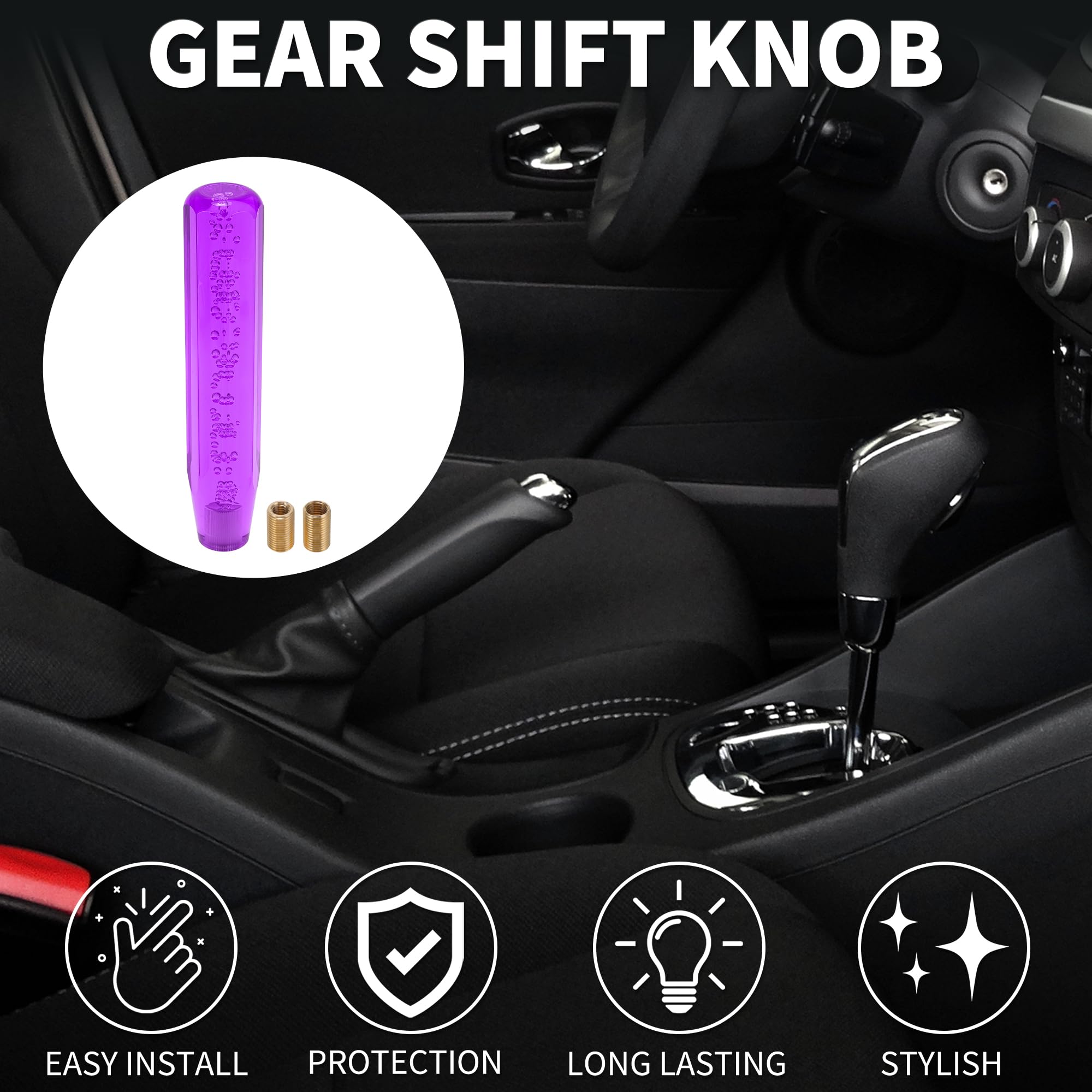 Pomello Del Cambio Auto Ottagonale Universale Viola 1 Set | In Acrilico Dimensioni 25x4.8cm Adattatori M8x1.25/M10x1.25 Per Veicoli Automatici E Manuali 2 Adattatori Inclusi