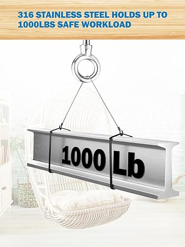 Miniatura 4 de hannger 5 ganchos de ojo de acero inoxidable 316 resistentes de grado marino para tornillos con capacidad de carga de 1000 libras, se pueden