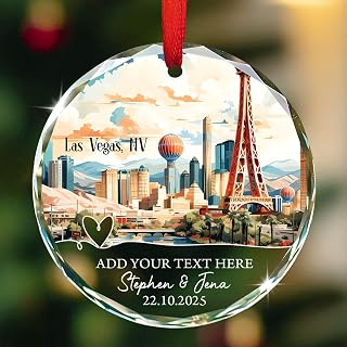 Las Vegas NV Christmas Glass Ornament 2025, Personalized Las Vegas Nevada USA Xmas Ornament Gift for Men Women Travel Lovers, Custom NV Cityscape Christmas Tree Ornaments, Nevada Trip Xmas Keepsake