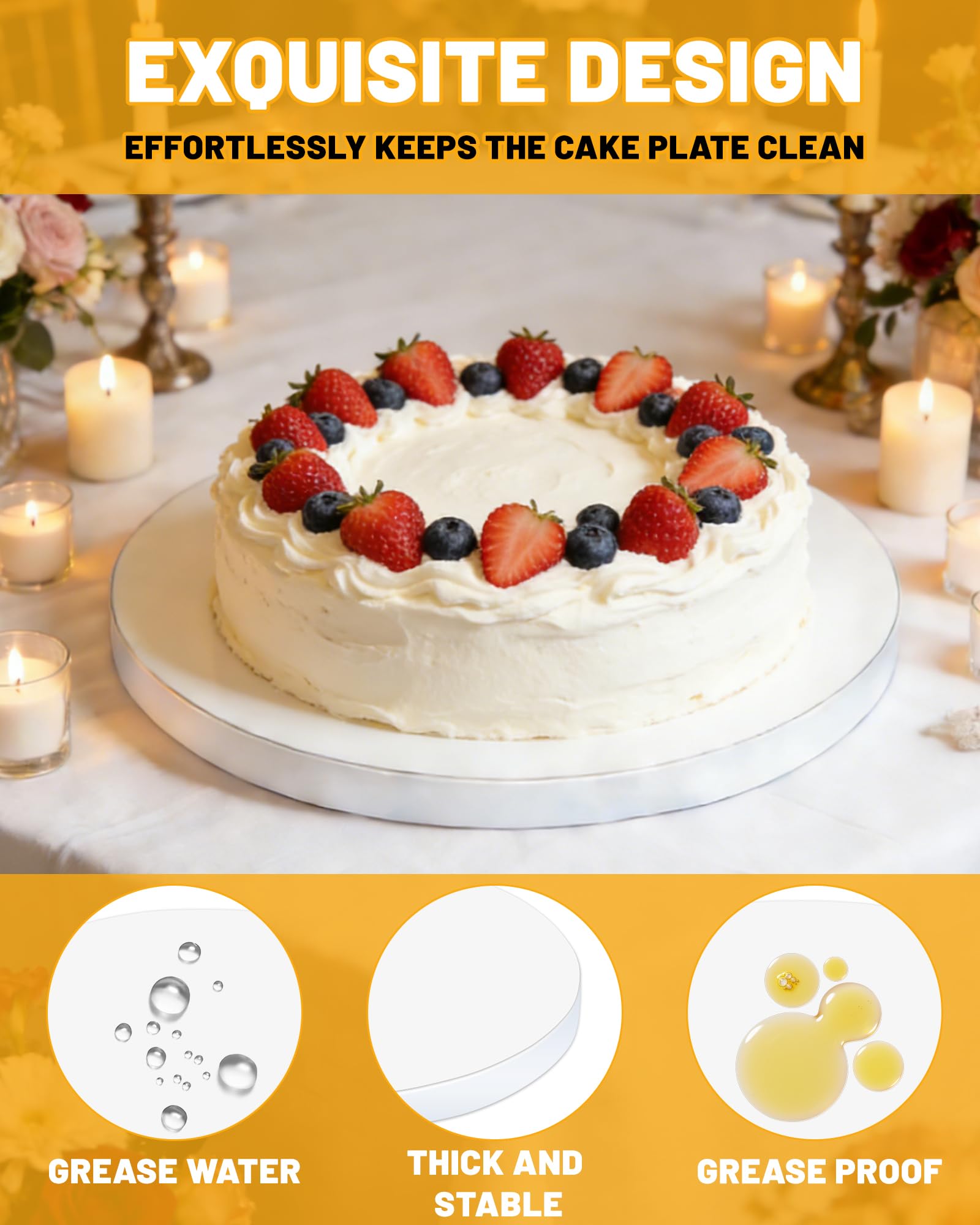 6 Pezzi Sottotorta Rotondo 25 cm (10 Pollici) Spessore 12 mm Cake Board Bianco in Cartone Riutilizzabile Ideale per Torte Dessert e Trasporto