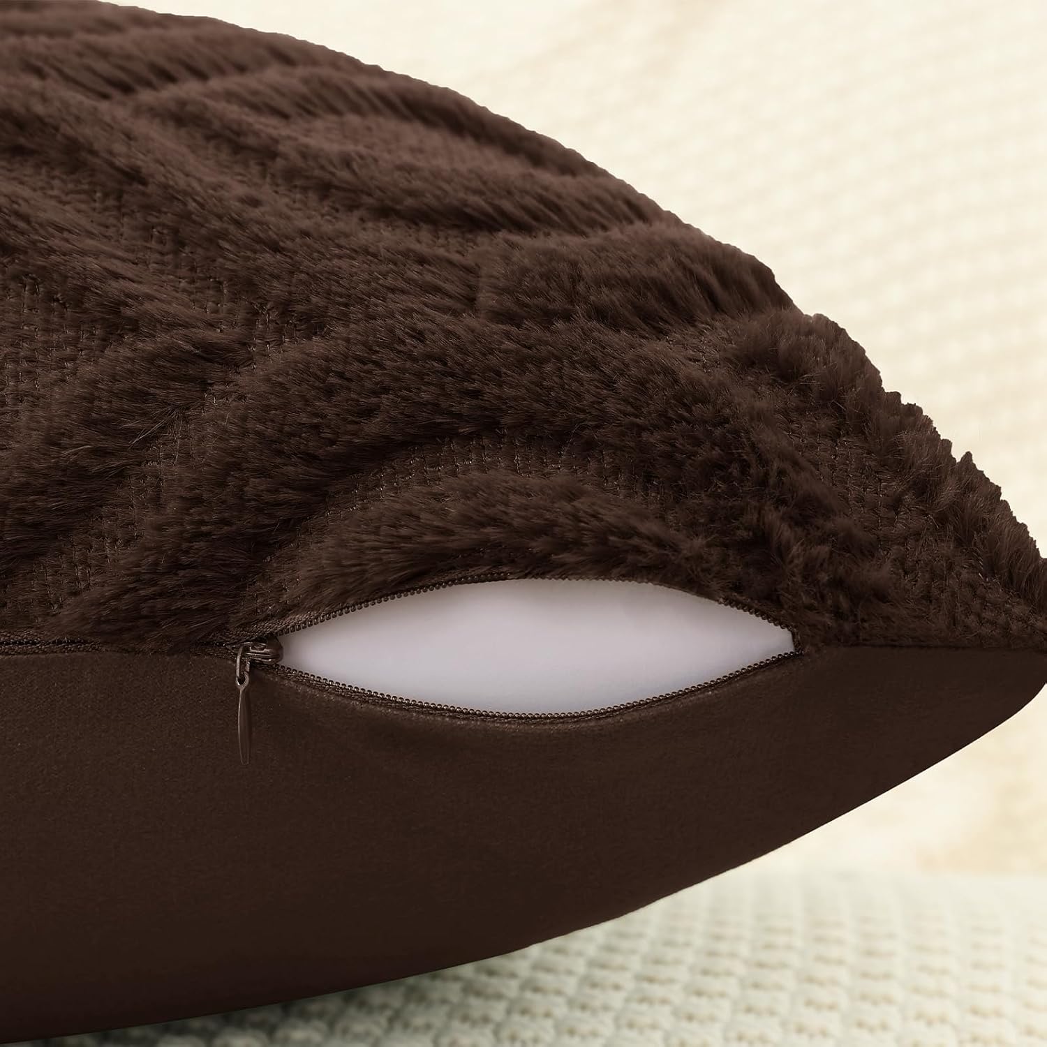 decorUhome Cozy Textured Throw Pillow Covers 18x18 Inch Set of 2, Soft Plush Faux Wool Dark Brown Accent Couch Pillow Covers for Modern Farmhouse Sofa Bed Living Room - Image 3