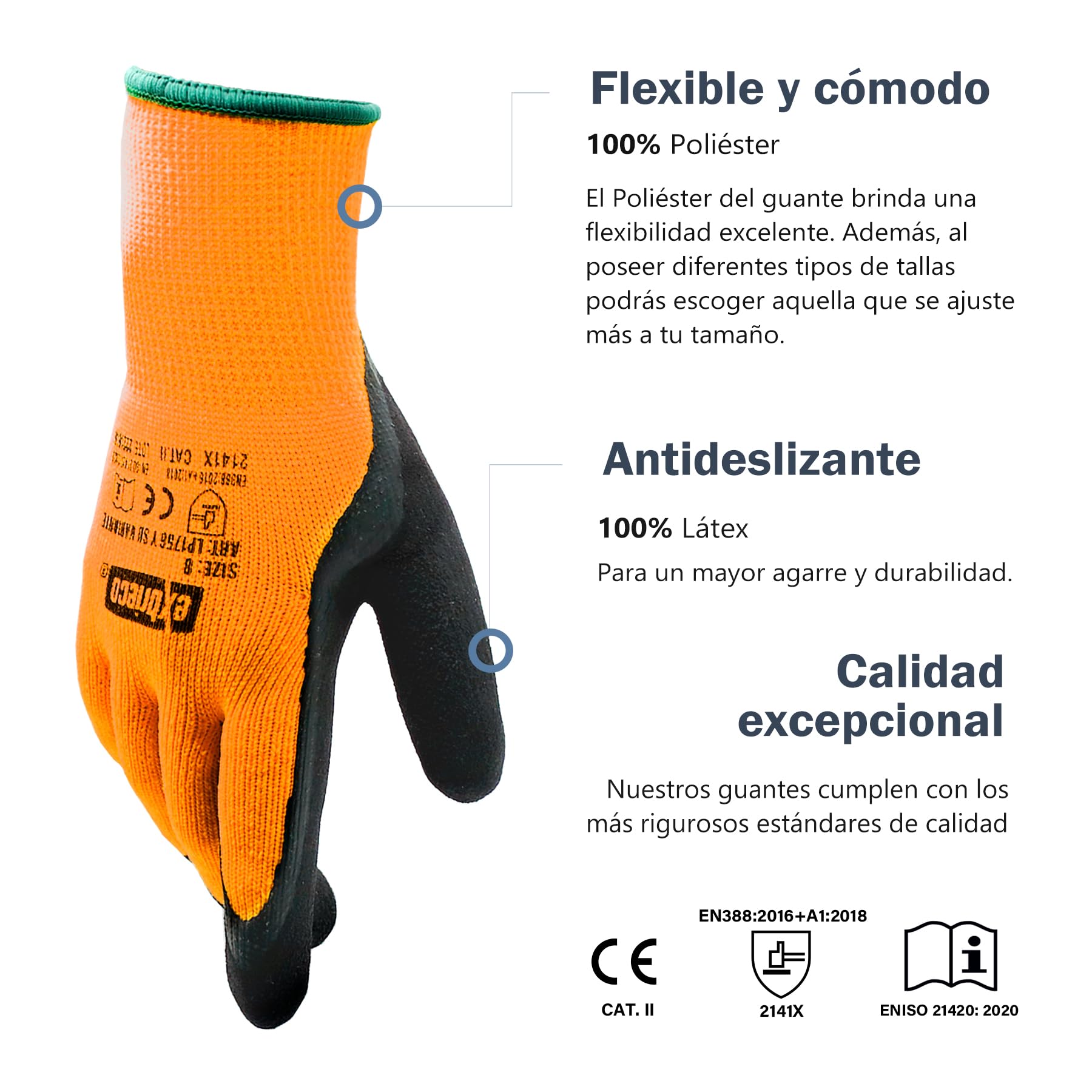 Guantes de Protección CAT2, Guantes de Trabajo Ideales para Invierno en Poliéster y Látex, Guantes para Fontanería, Mecánica, Jardinería, Construcción, Duraderos, Ligeros, Cómodos.