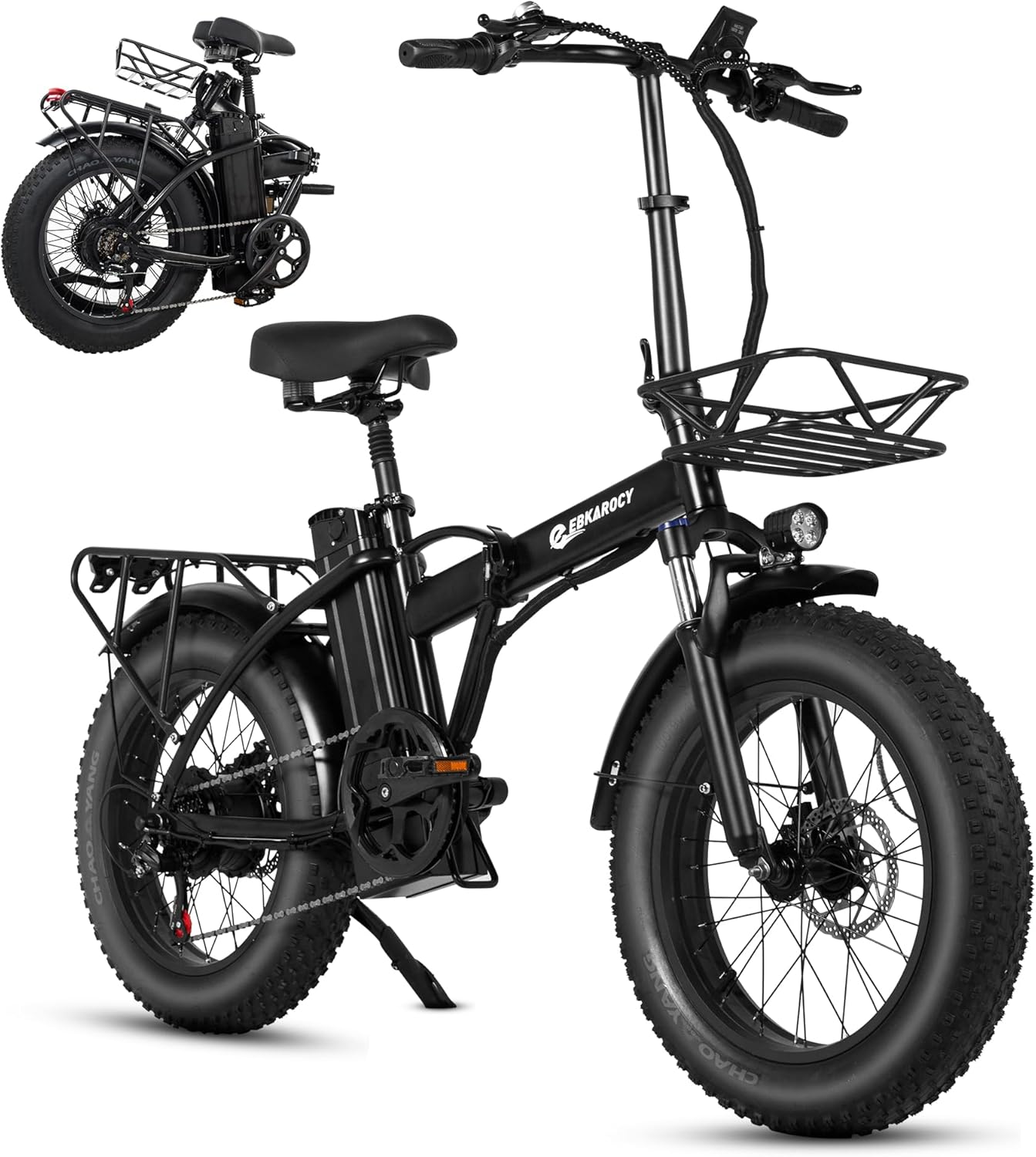 EBKAROCY 750w Folding Electric-Bike for Adults Electric with 48V 15AH Removable Battery, 30MPH & 68+Miles, 20″ Fat Tire for City/Beach/Snow