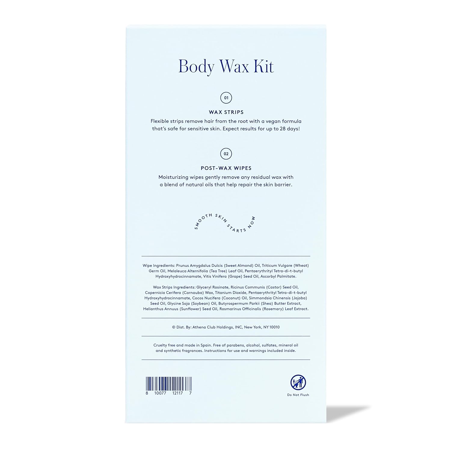 Athena Club Body Wax Strips for Women, Gentle Hair Removal for Sensitive Skin, No Heat Required, Vegan Wax Strips with Post-Wax Wipes, 24 Strips