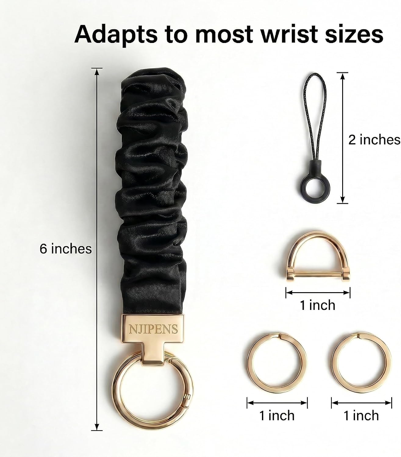 Stretchy Scrunchie Keychain Wristlet with D Ring, Elastic Car Key Holder Bracelet Wrist Lanyard for Women Men