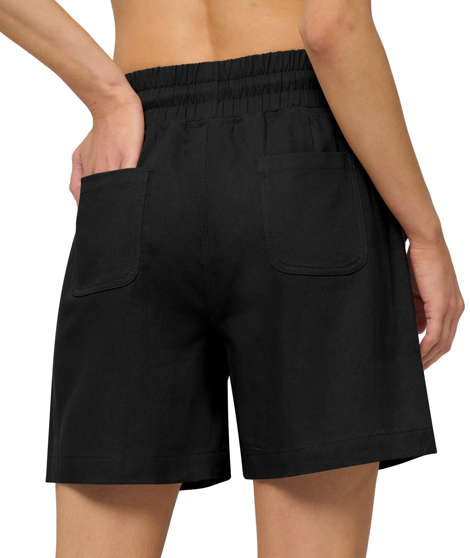 WILLIT Shorts Damen Leinen Shorts Freizeit Bermuda Kurze Hose knielange High Waist Bequeme Sommershorts mit Taschen 5“