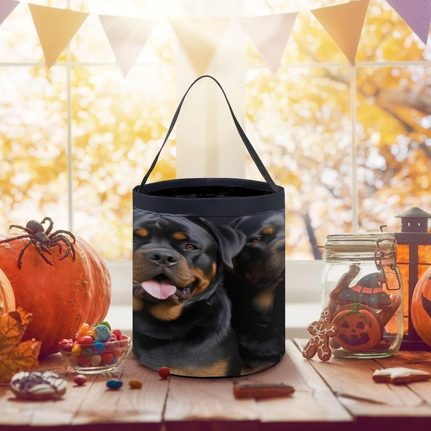 LYHVSFJW Halloween Basket Large Capacity Candy Bags Rottweiler Wallpaper image 5