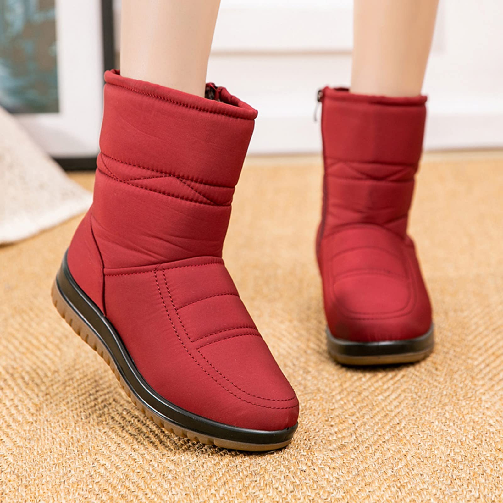 Générique Botte Hiver Femme Doublure Chaude Imperméables Bottines Confortable Antidérapante Chaude Chaussures Chaudes Résistant À L’humidité Fermeture Éclair À Enfiler Bottes Pour Trajets Quotidien
