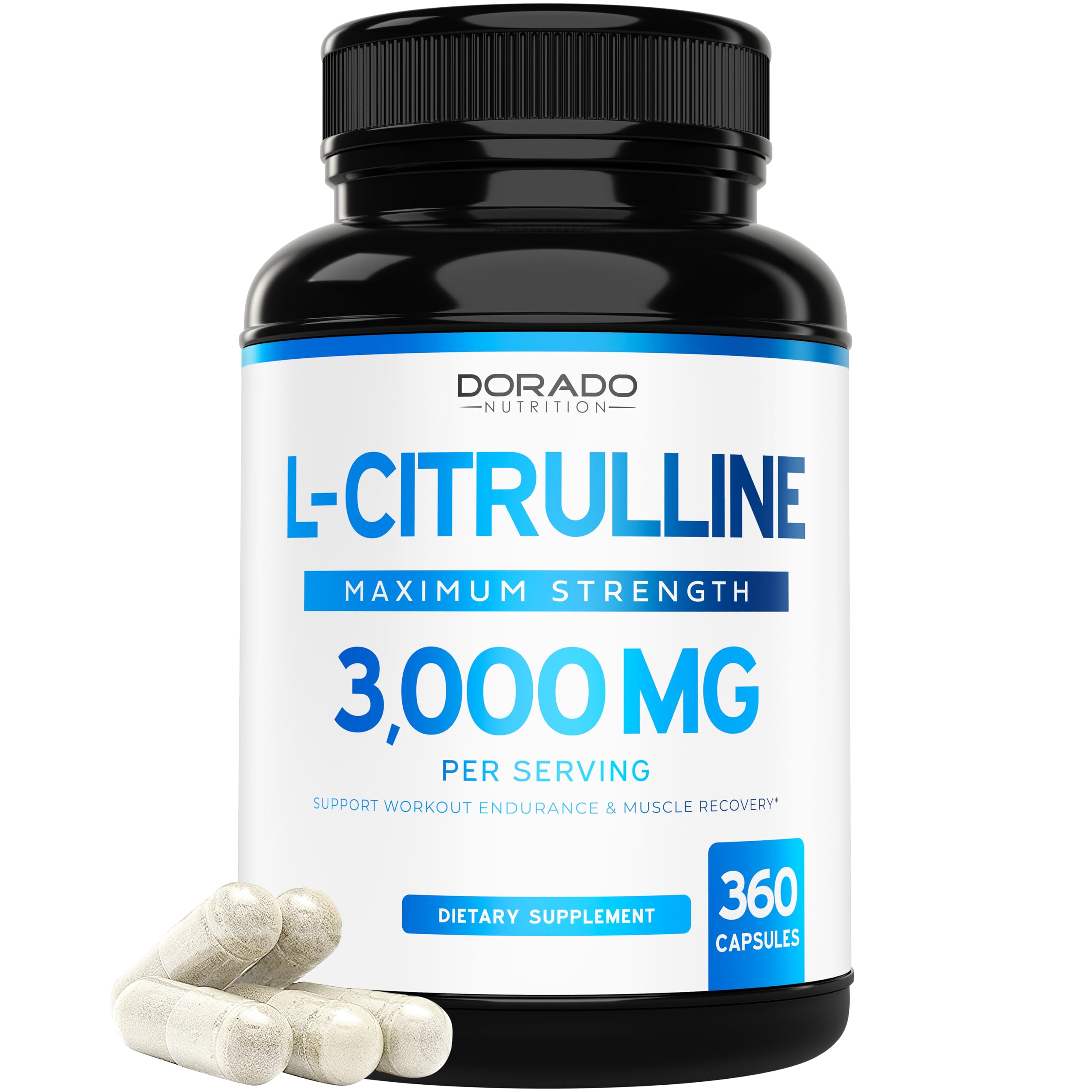 L Citrulline 3000mg Supplement (360 Capsules) Support L Arginine & Nitric Oxide Pills - L-Citrulline For Men & Women - Muscle Recovery & Pump Supplement - 3rd Party Tested, Vegan, Non-GMO - USA Made 360 Count (Pack of 1)