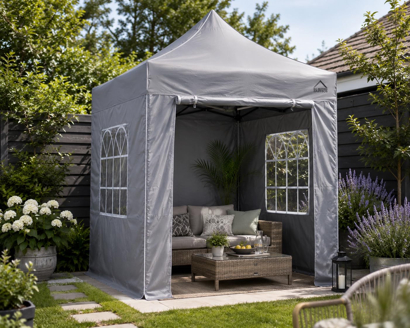 All Seasons Gazebos, Wytrzymały, w pełni wodoodporny, powlekany PCW, pawilon premium z 4 x 100% wodoodpornymi panelami bocznymi (taka sama jakość jak dach)