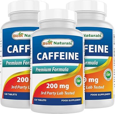 Best Naturals 3 Pack Caffeine Pills 200mg Tablets - Non Habit - Proven No Crash or Jitters - Total 360 Tablets