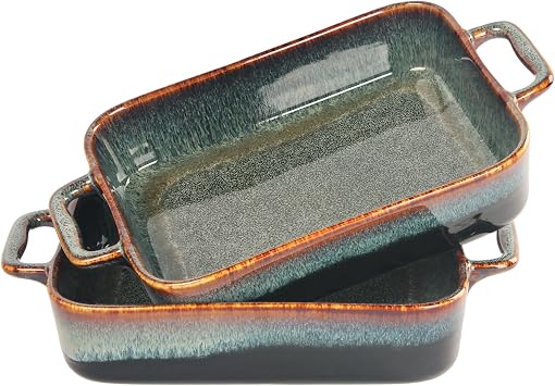 8" x 6" Porcelain Rectangular Casserole Dishes, 2 pieces Baking Dish for Oven, 1 QT Ceramic Lasagna Pans, Oven Safe Bakeware for Kitchen Cooking, Cake, Banquet and Dinner