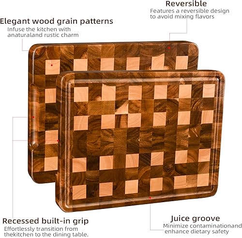 Miniatura 2 de YUSOTAN Tabla de cortar de madera de grano final de acacia y goma (17 x 11 x 1.6 pulgadas), tabla de cortar de madera de acacia, bloque de