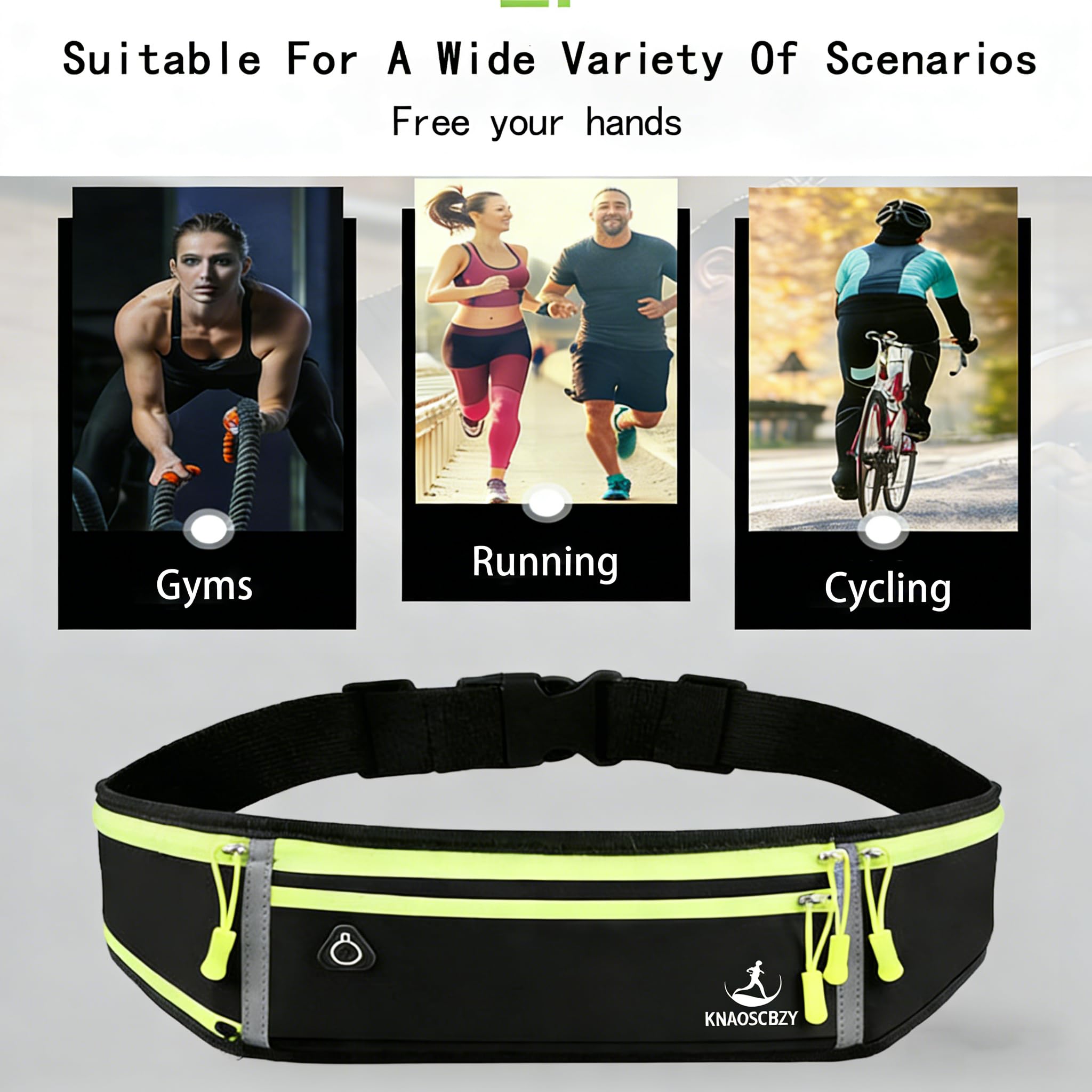 Riñonera ajustable de 4 bolsillos para correr, ligera, sin rebotes, para iPhone, gimnasio, maratón, ciclismo y entrenamiento, Negro -, Adjustable, Cinturón de fitness para correr