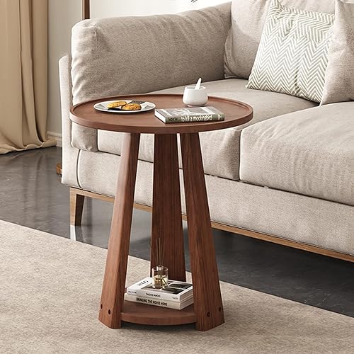 Miniatura 4 de Mesa auxiliar redonda de madera maciza de 2 capas, mesa de sofá con capa de almacenamiento, mesa de centro de madera para espacios pequeños, salas