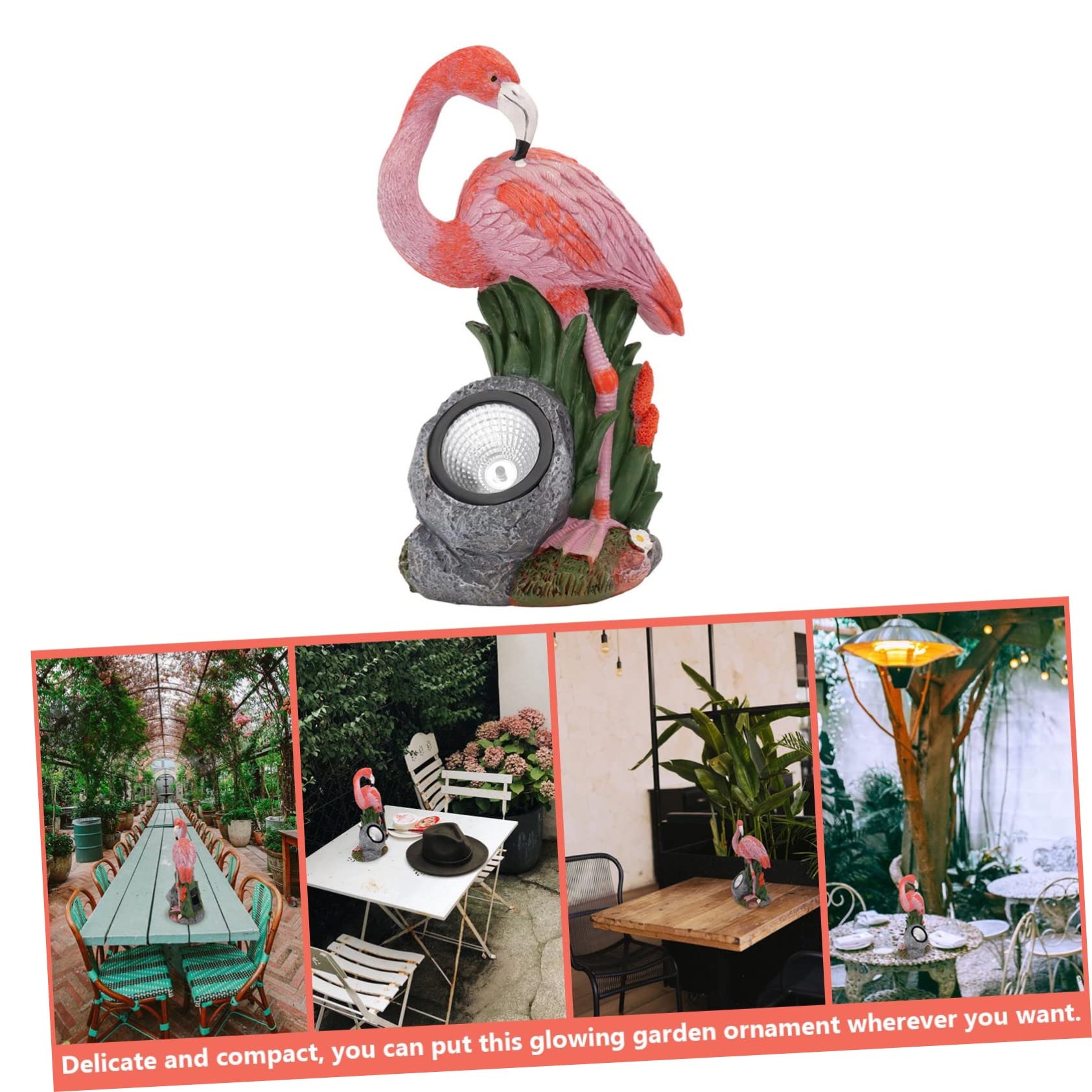 TOYANDONA Fenicottero Solare in Resina, Decorazione Rosa per Giardino e Casa, Luce per Sentiero o Portico, Statuetta Compatta e Delicata