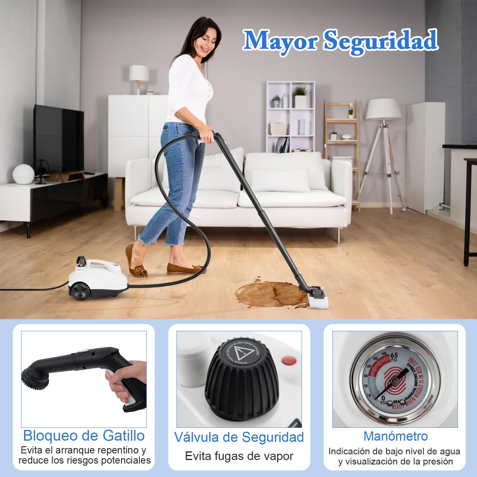 COSTWAY Limpiador a Vapor de 2000W, Multiuso Limpiador de Vapor con 16 Accesorios y Tanque Grande de 1,8 L, Máquina de Limpieza a Vapor con Ruedas para Pisos, Ventanas, Vidrio, Alfombras (Blanco)