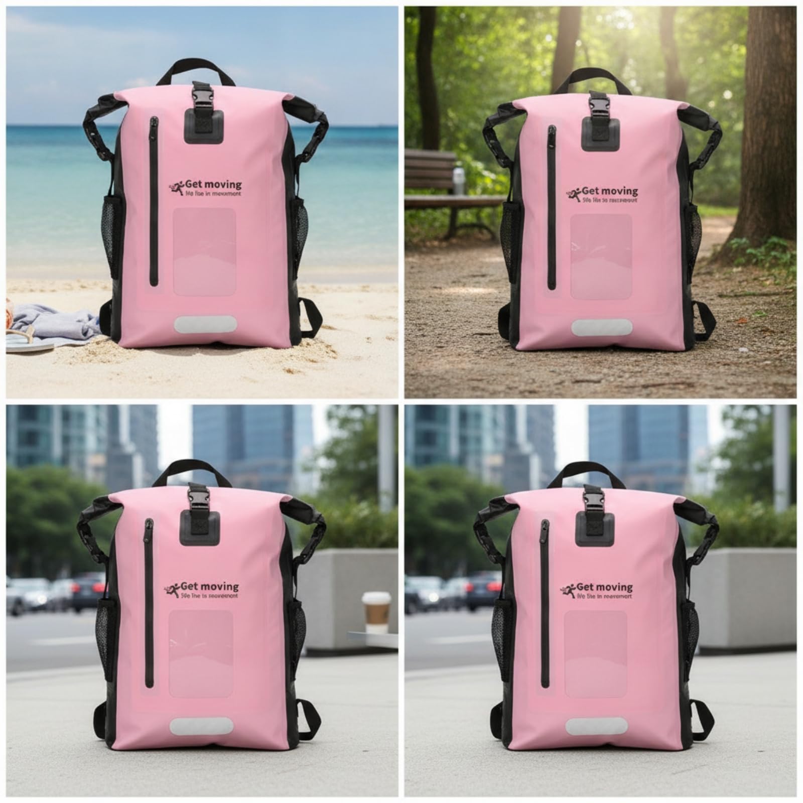 Zaino Impermeabile da Zaino Roll-Top Spazioso Borsa per Viaggiatori, Escursionisti, Trekking, Sportivo/Casual, Array, Nero