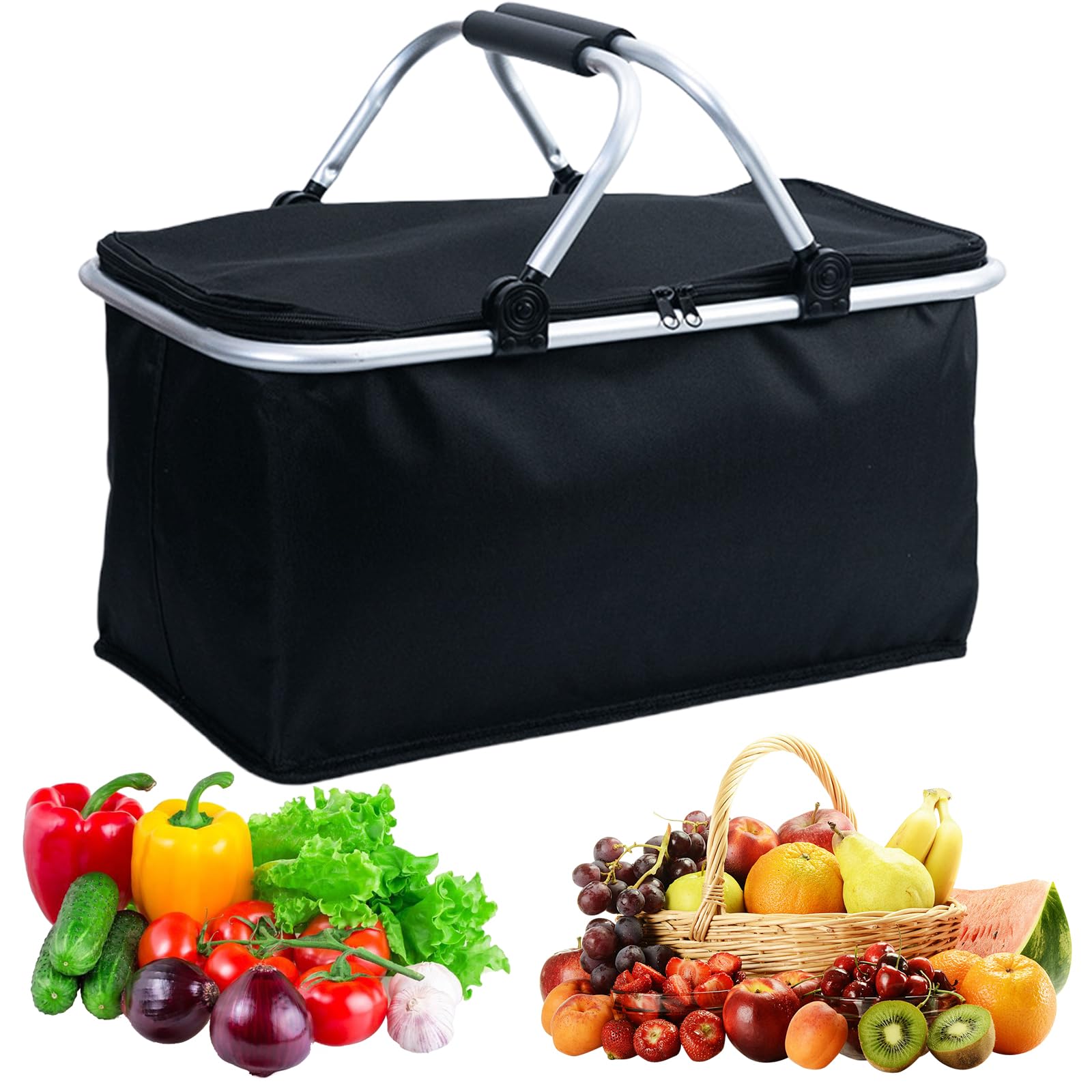 Panier Courses Pliable 30L Avec Poignées Rembourrées - Grand Panier Pique-Nique Voyage
