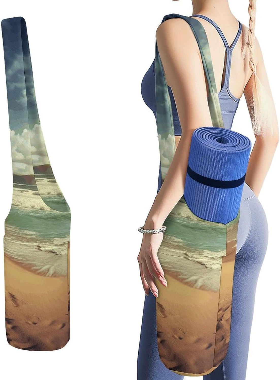 Sunset on The Beach Yoga Mat Bag Yoga Backpack Multi Pocket Exercise Yoga Mat Carrier Multi-Functional Storage Bag for Pilates Beach Travel And Everyday Use