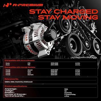 A-Premium Alternator, 12V 105A 7-Groove Pulley Clockwise