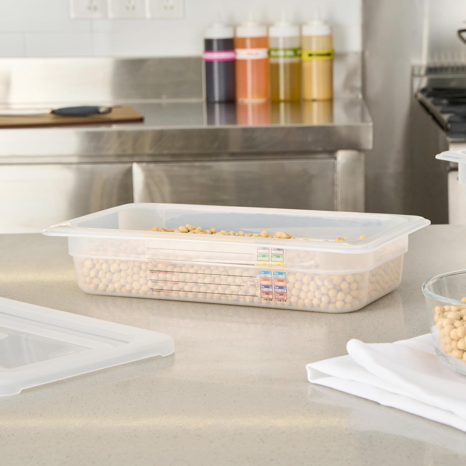 Restaurantware Food Storage Container 10 Pack of 12.7 x 6.8 x 2.5 Inches Plastic Stackable Storage Box White Reusable Label Container Dishwasher Safe For Restaurants And Kitchens