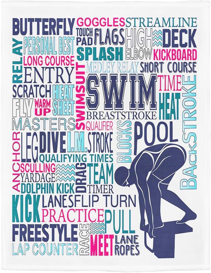 SXCHEN Swimmer Throw Blanket 50" x 60" Plush Blankets for Couch Sofa Bed,Throws with Diver Swim Pool Typography Personalized Print Gifts for Player Coach Sport Fans