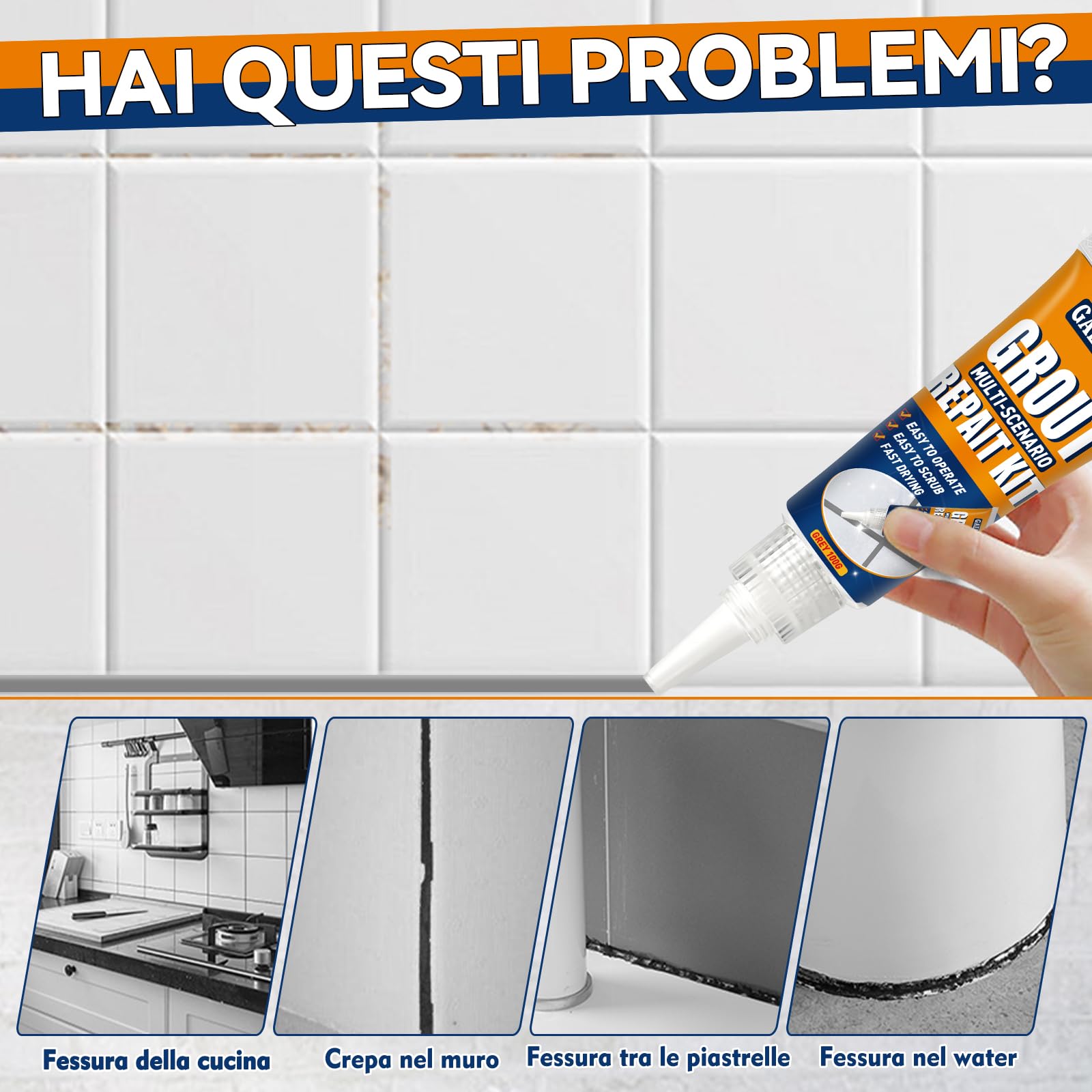 Riparazione Fughe Piastrelle, Kit Ad Asciugatura Rapida Riparazione Fughes Piastrelles, Ripristino Fughe Piastrelle Bagno Doccia Cucina Pavimento Piastrelles Vernice (Grigio, 200G)