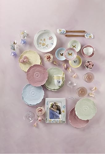 Vista 48 de Lenox recipiente para horno oval de porcelana con borde festoneado, diseño de pradera de mariposas., Blanco