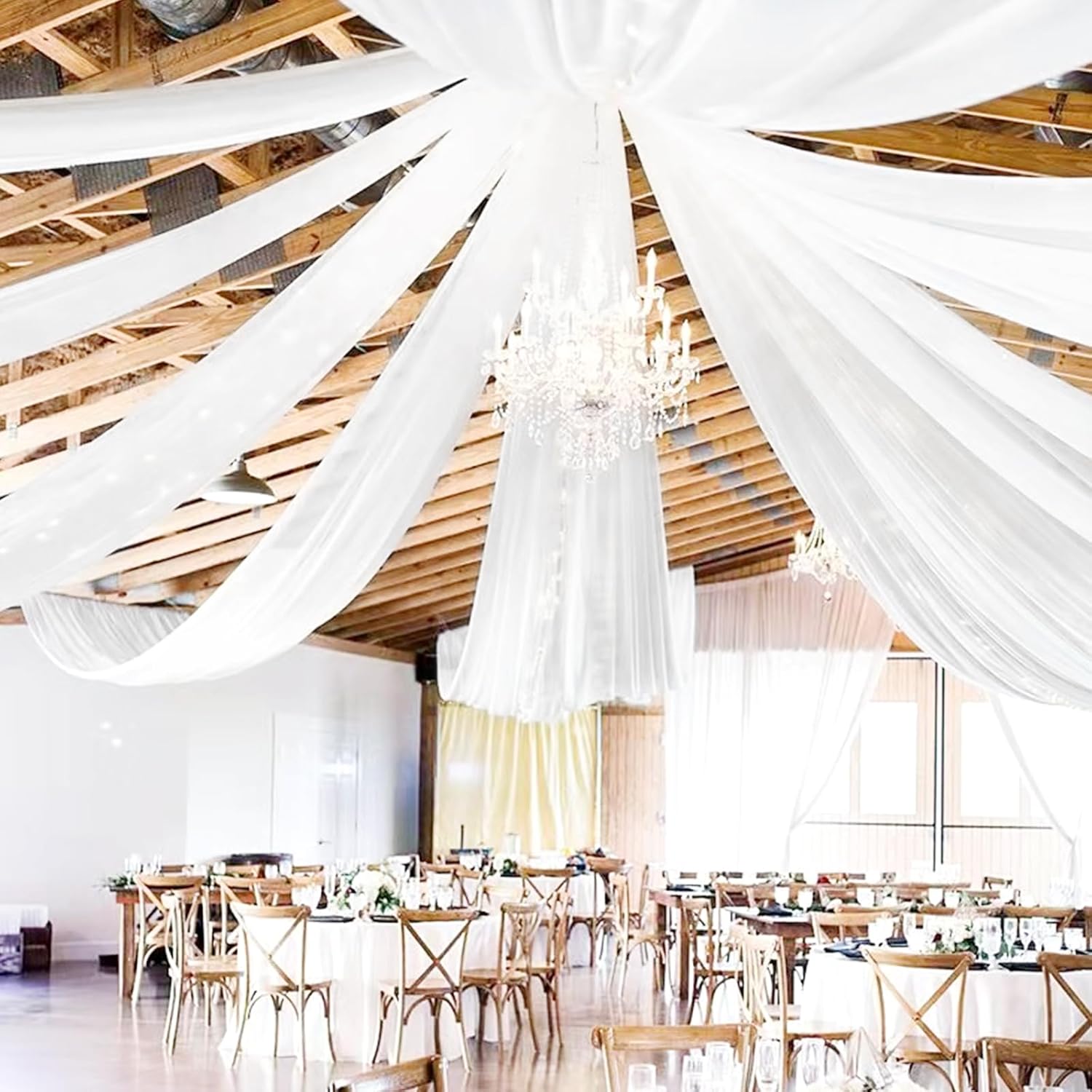 fani 6 Panels White Ceiling Drapes 5ftx20ft Extra Long Wedding Ceiling Drapes Chiffon Fabric Arch Draping Sheer Curtains Soft Drapery Draping Wedding Ceiling Decorations for Party Ceremony Stage Swag