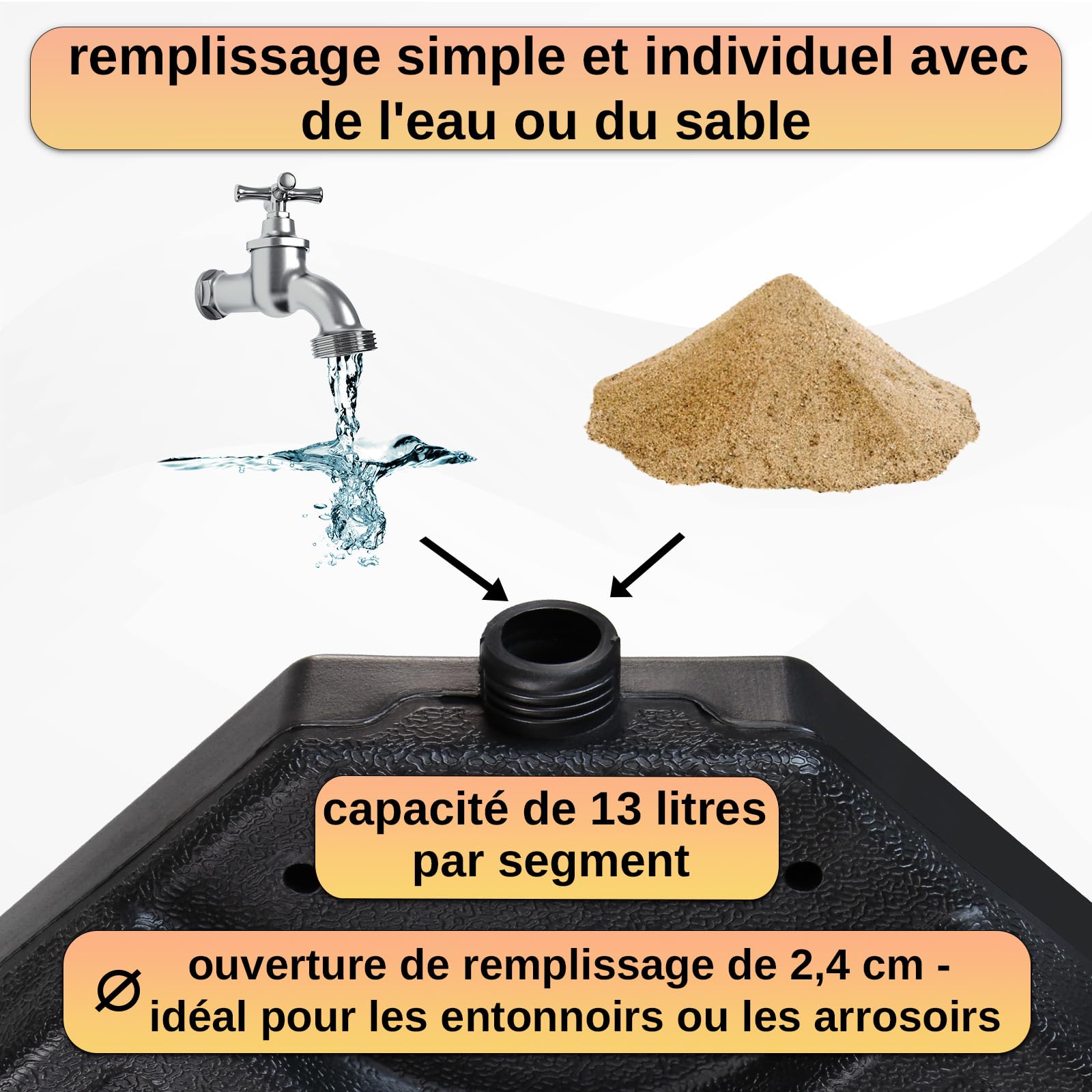 Montafox Lestage pour parasols Dalles de Parasol pour Parasol déporté - Pied en Croix Noir 52 litres / 85 kg - Peut être rempli d'eau ou de Sable