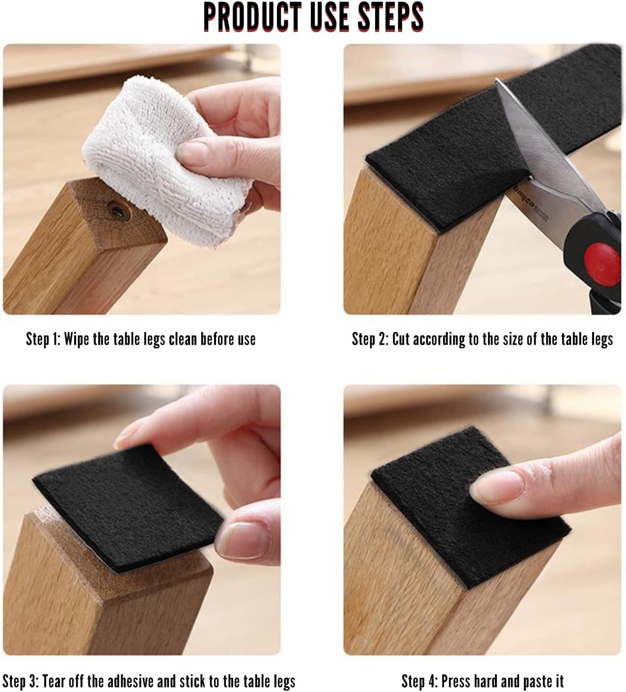 Lot de 12 patins carrés en feutre adhésifs de 5 x 5 cm d'épaisseur pour armoire, chaise, canapé, pieds, protection du sol, noir