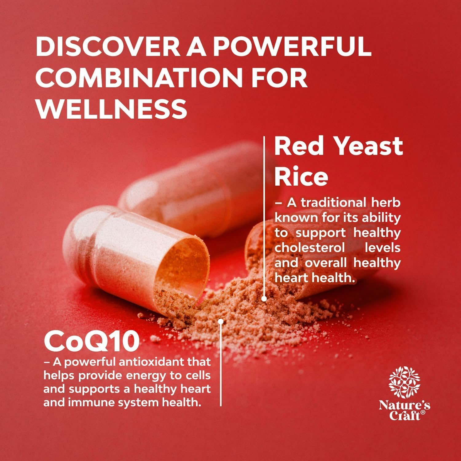 Red Yeast Rice with CoQ10 Supplement - Advanced Healthy Heart & Healthy Cholesterol Levels Formula for Men & Women - Extra Strength Capsule with Red Yeast Rice 1200 mg Capsules with CoQ10 - 120 Count - Image 6