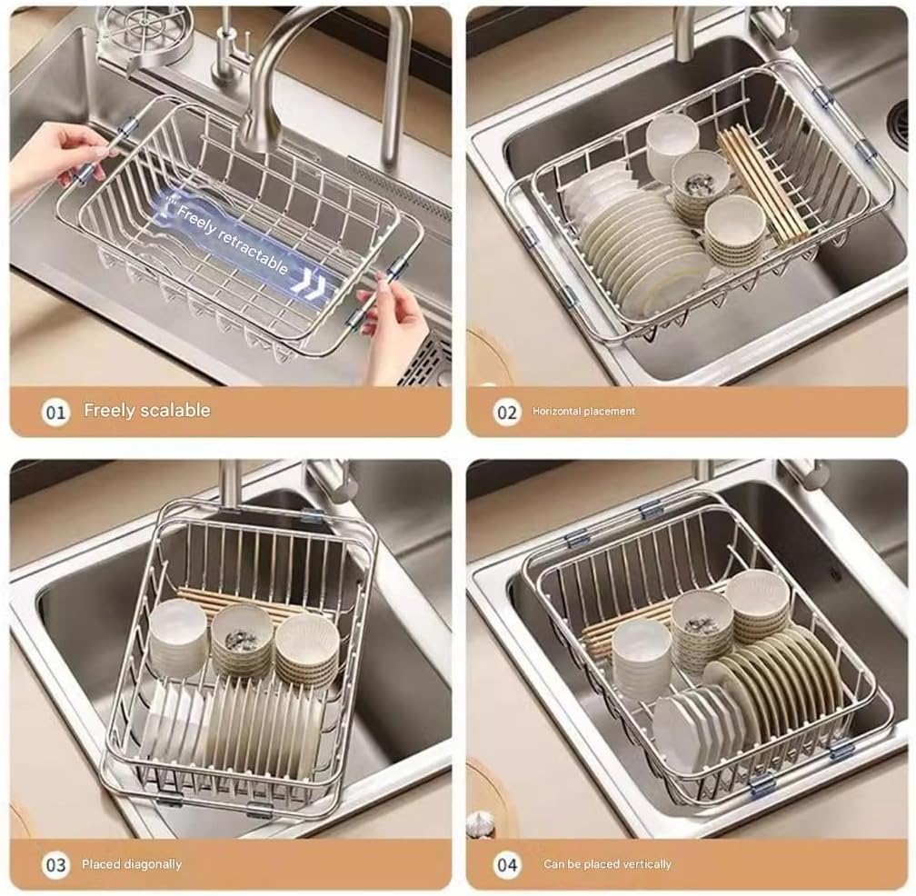 Permanent 304 Untarnished Retractile Sink Basket For Dishwashing Vegetable Cleaning