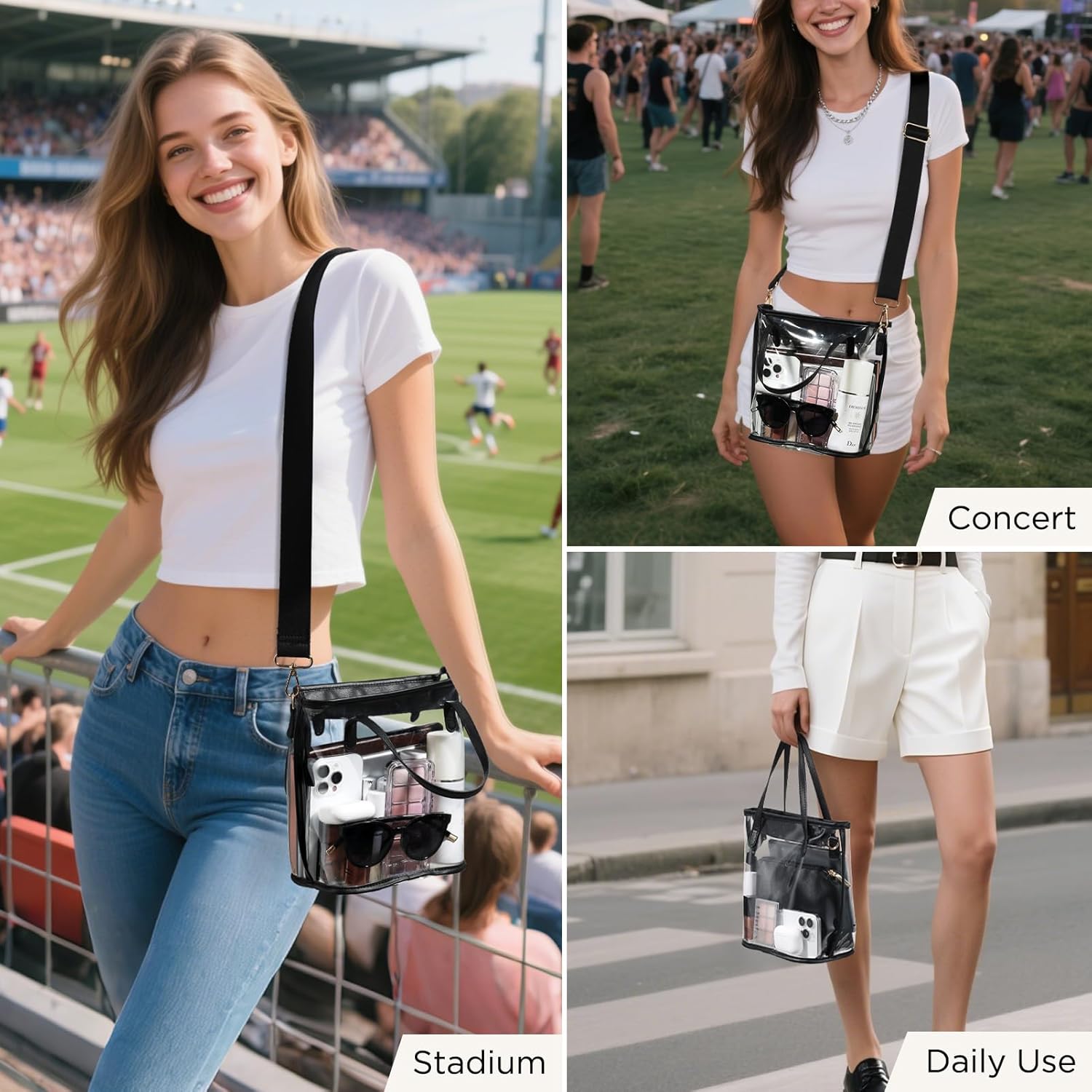 CHICECO Clear Tote Bag for Women, Clear Bag for Stadium Events with Adjustable Straps,Tote bag Purse for Sports Concert Work - Image 2