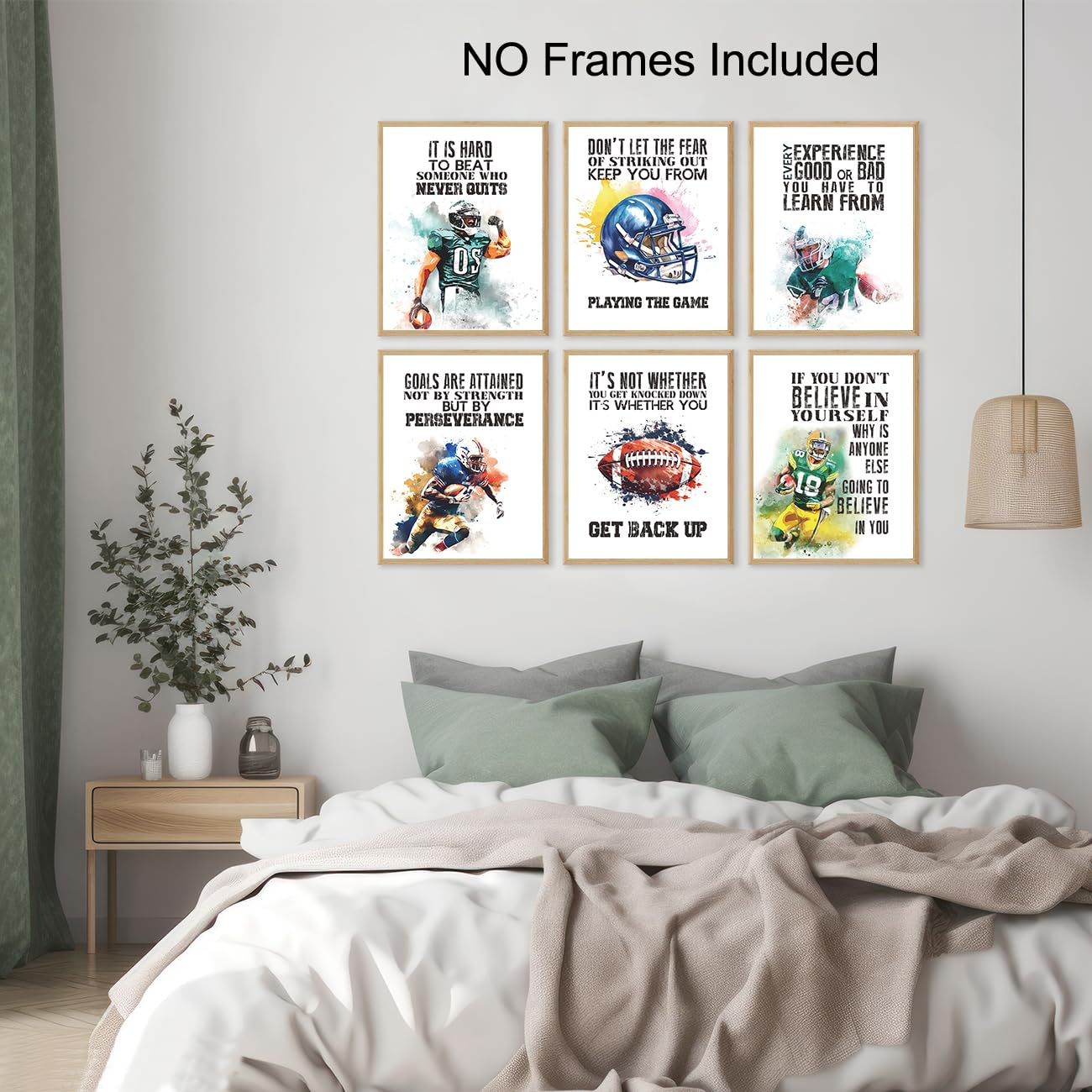Póster deportivo de fútbol para decoración de pared, impresión artística de pared de fútbol (juego de 6 de 8 x 10 pulgadas), pósteres motivacionales para niños y hombres, decoración de dormitorio de