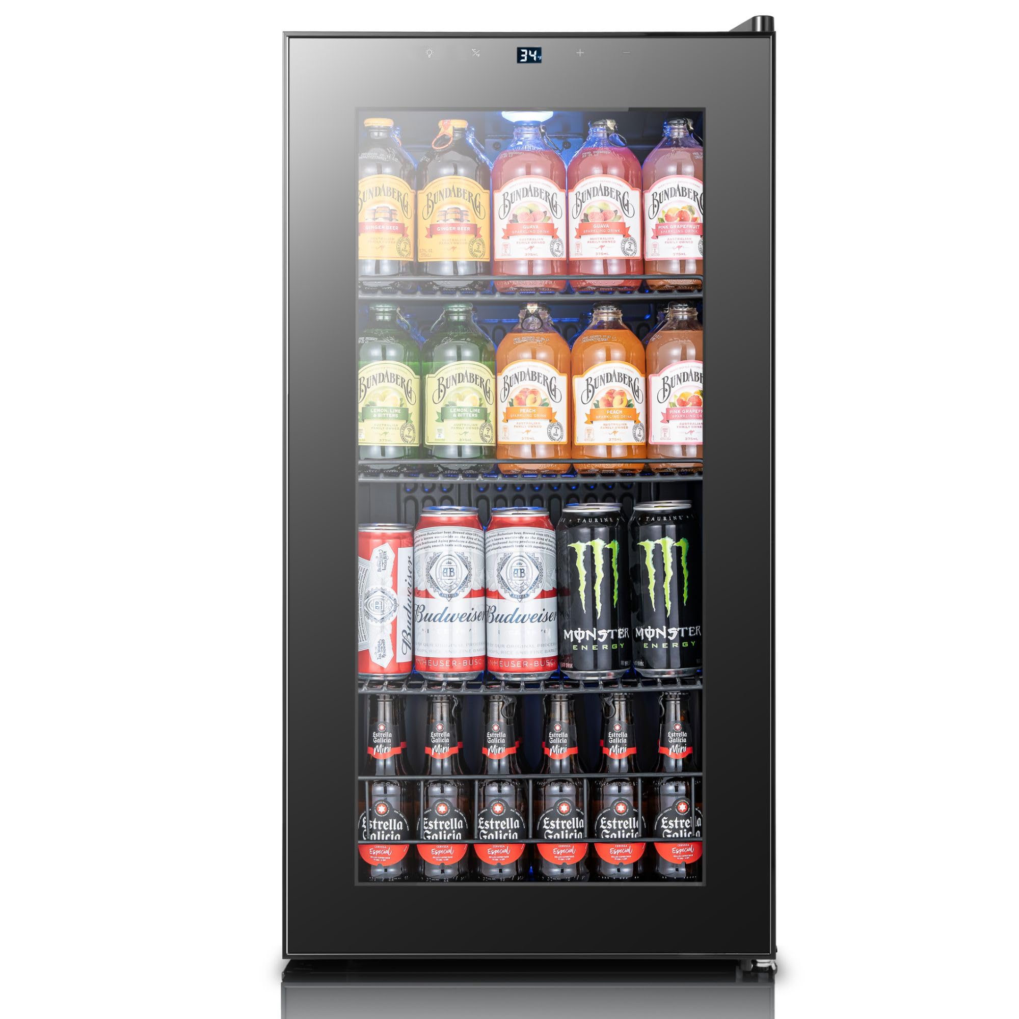 Yeego Beverage Refrigerator Cooler, 105-Can Mini Fridge with Glass Door, Adjustable Shelves, Digital Temperature Control for Soda, Beer, and Wine, Ideal for Home or Office | Fridge.com