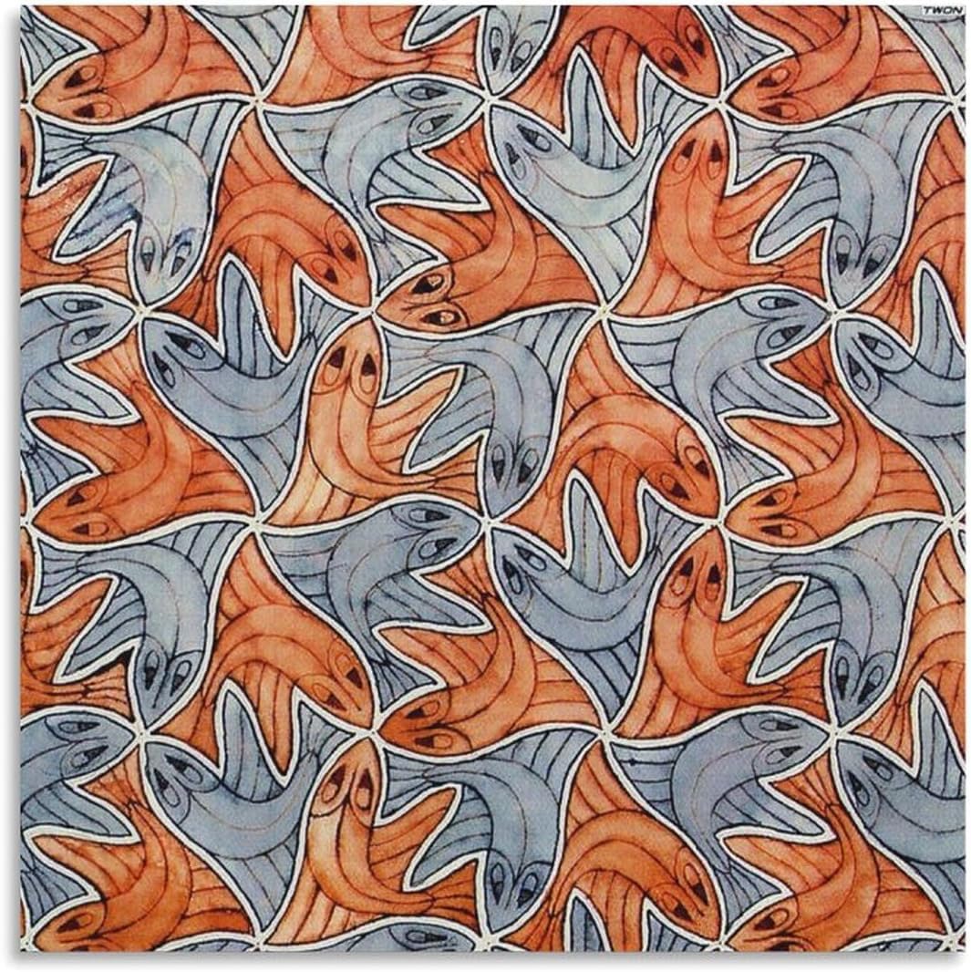 Rikin Liuff Watercolor Fish by M.C. Escher Poster and Prints Abstract Wall Art M.C. Escher Canvas Painting for Office Home Wall Picture Decor 50x50cm Unframed