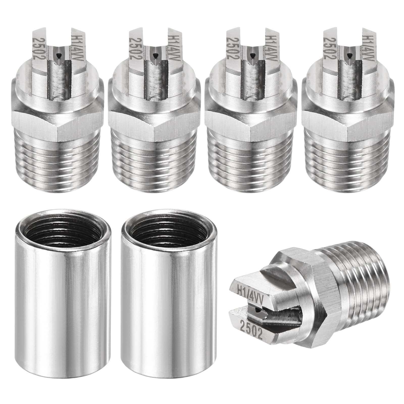 TIXIPEM 1/4" BSP Male 25 Degree Flat Fan Spray Tip [7PCS] - High Pressure Washer Spray Nozzle with 1/4" BSP Female Pipe Fitting Used for Water Guns - [Stainless Steel-0.91MM]
