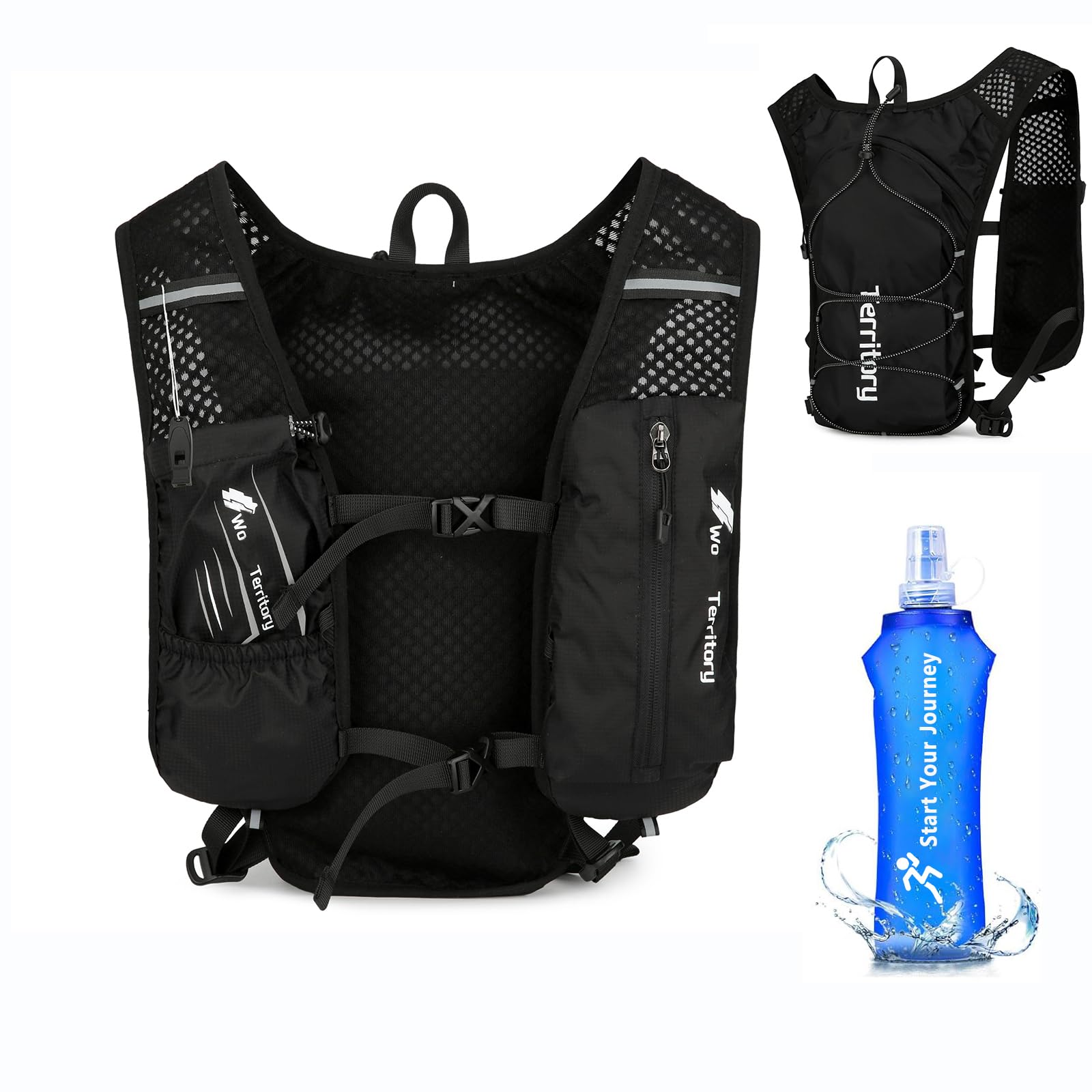 Laufweste mit 500ml Wasserflasche für Damen und Herren, Verstellbare Brustgurte Trinkrucksack Weste, Ultraleicht Reflektierender Laufweste Hydration Pack für Laufen, Radfahren, Trails, Marathons