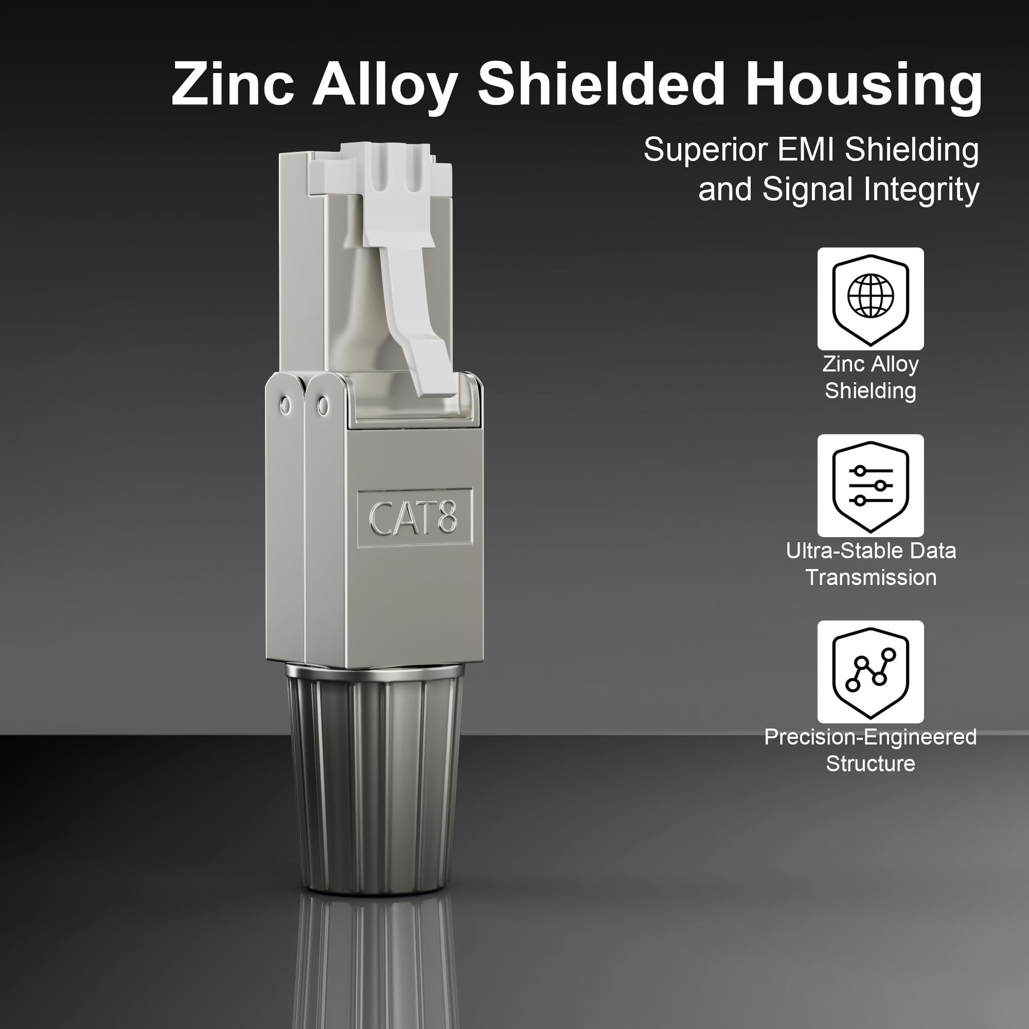 Syston - Connettori RJ45 Cat 8, confezione da 8 pezzi, connettori per cavo Ethernet, estremità Cat8, connettori Ethernet RJ45, connettori di rete, terminali placcati oro 50u, argento