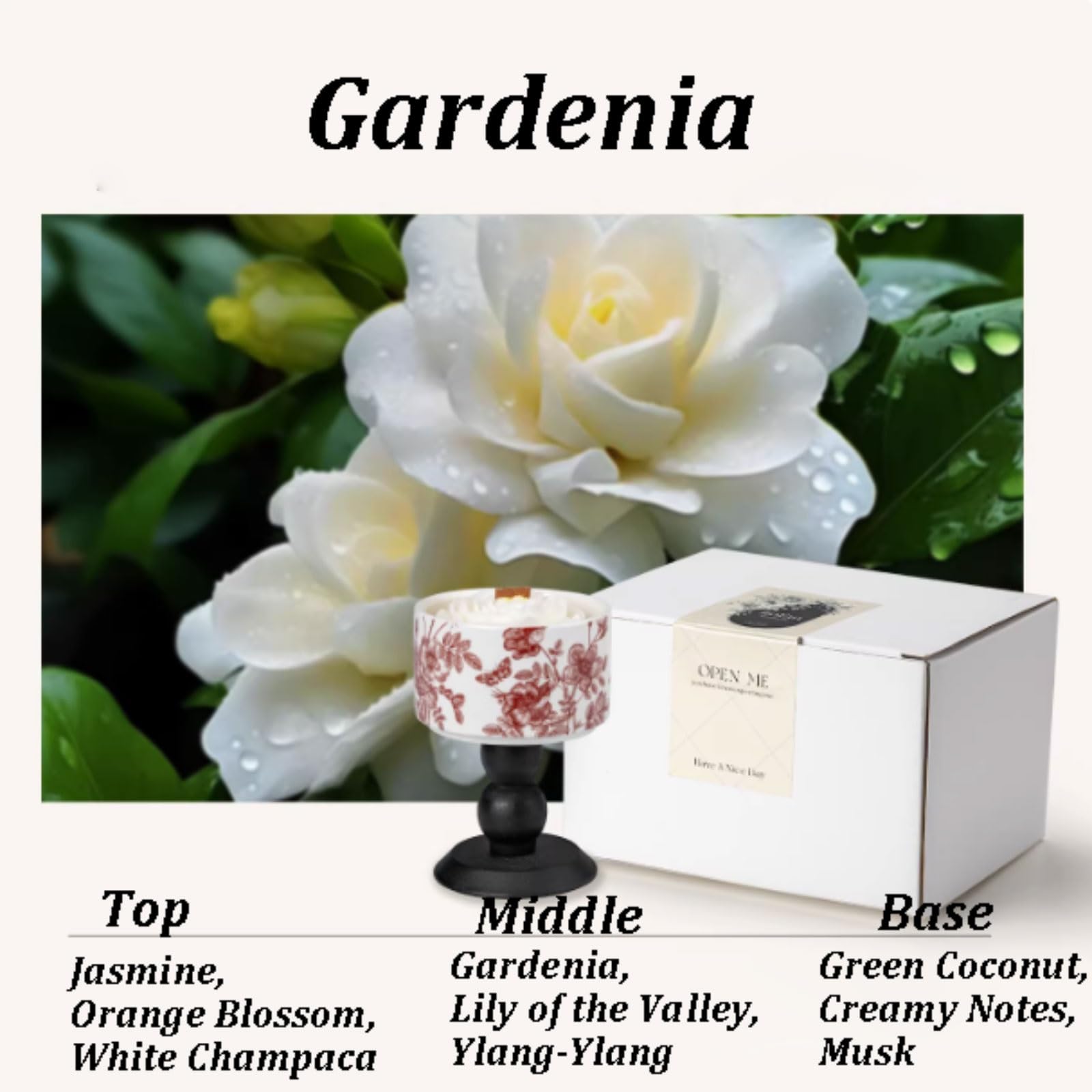 Kompaktowe świece ceramiczne z wosku sojowego i botanicznych olejków eterycznych, świece cylindryczne w szkle, świece zapachowe retro, trwałe, nie kłujące (Gardenia)