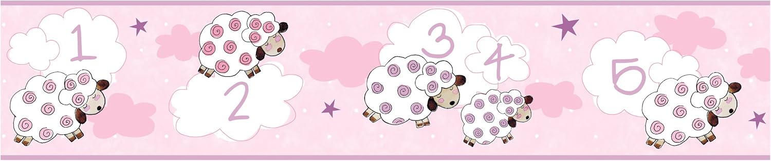 York Wallcoverings YS9164BD Peek-A-Boo Counting Sheep Border, Powder Pink/Lavender/White/Medium Pink